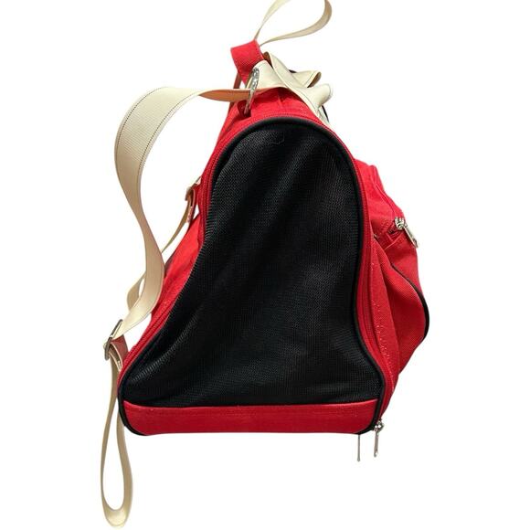 Lands' End Pet Carrier Dog Cat BACKPACK Tote Bowl Canvas Ivory Red VTG 15 X 11 - Picture 4 of 16